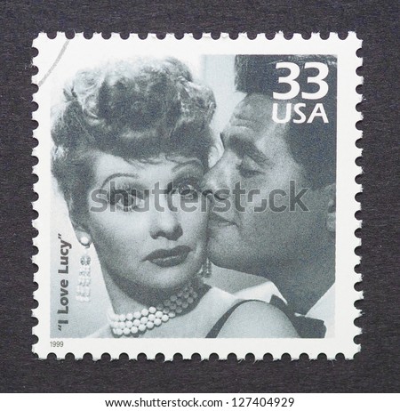 UNITED STATES - CIRCA 1999: a postage stamp printed in USA showing an image of TV comedy I Love Lucy, circa 1999.