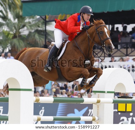 BARCELONA - SEPTEMBER 28: McLain Ward rider in action during the Furusiyya Nations Final Cup in Real Club Polo Barcelona, on September 28, 2013, Barcelona, Spain.