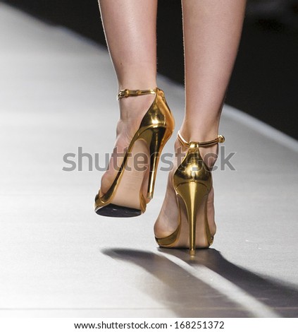 MADRID - SEPTEMBER 13: Details of shoes on the Ana Locking catwalk during the Cibeles Madrid Fashion Week runway on September 13, 2013 in Madrid.