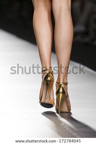 MADRID - SEPTEMBER 13: Shoes details on the Ana Locking catwalk during the Cibeles Madrid Fashion Week runway on September 13, 2013 in Madrid.