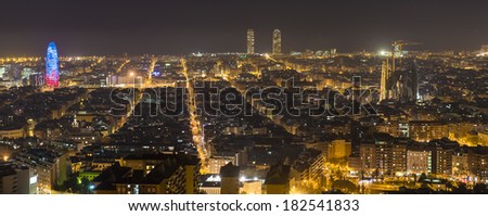 Barcelona night panoramic view.