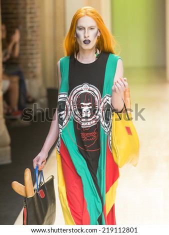 BARCELONA - JULY 03: a model walks on the Brain & Beast catwalk during the 080 Barcelona Fashion runway Spring/Summer 2015 on July 03, 2014 in Barcelona, Spain.