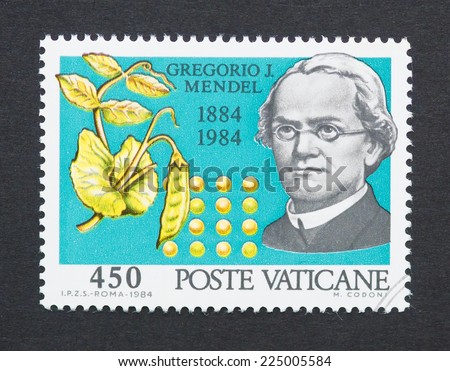VATICAN CITY - CIRCA 1984: a postage stamp printed in Vatican City showing an image of Gregor Mendel, circa 1984.