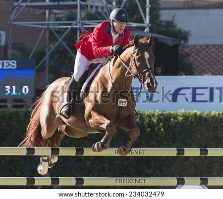 BARCELONA - OCTOBER 09:  Mclain Ward rider in action during the Furusiyya Jumping First Competition in Real Club Polo Barcelona, on October 09, 2014, Barcelona, Spain.