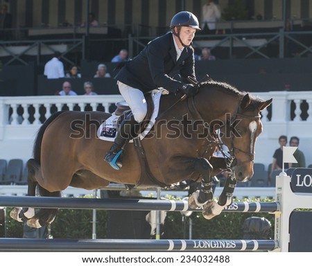 BARCELONA - OCTOBER 09: Jamie Kermond rider in action during the Furusiyya Jumping First Competition in Real Club Polo Barcelona, on October 09, 2014, Barcelona, Spain.
