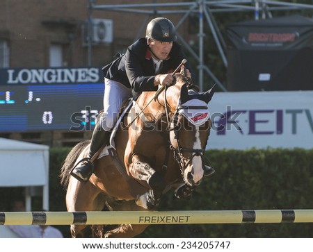 BARCELONA - OCTOBER 09: Joe Clee rider in action during the Furusiyya Jumping First Competition in Real Club Polo Barcelona, on October 09, 2014, Barcelona, Spain.