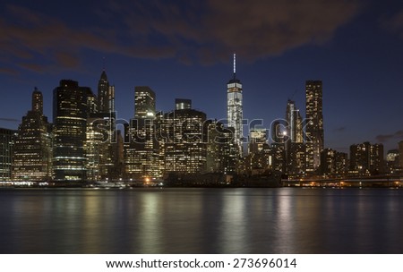 NEW YORK CITY - APRIL 17: New York City Manhattan skyline with the One World Trade Center on April 17, 2015 in New York City.
