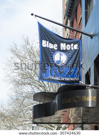 NEW YORK CITY - APRIL 18: Facade detail of the Blue Note jazz club, on April 18, 2015 in New York City.