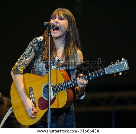 BARCELONA – DECEMBER 29: Eva Amaral singer of Amaral band playing at the Fnac Music Festival in Palau Sant Jordi on December 29, 2011 in Barcelona, Spain.