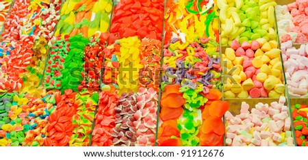 Assortment of colorful candies at the candy shop