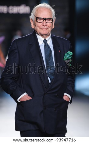 BARCELONA – JANUARY 28: French designer Pierre Cardin pose at the end of  the Pierre Cardin catwalk during the 080 Barcelona Fashion runway on January 28, 2012 in Barcelona, Spain.