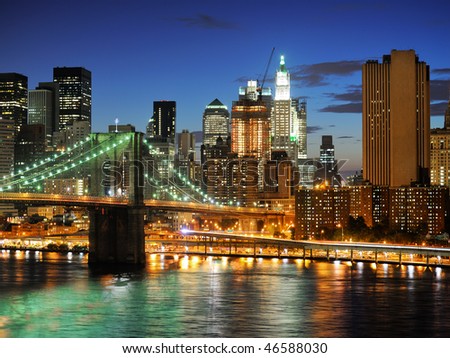 New york city Brooklyn bridge - downtown at night