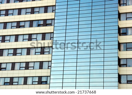 Hotel windows with a blue tinted glass
