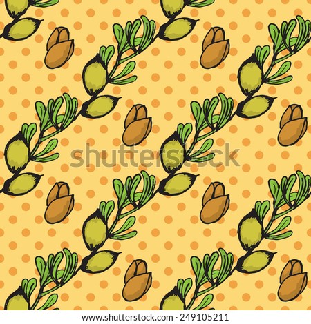 Health and Nature Collection. Health and Nature Collection.  Seamless pattern with a herb on spotted background. Argan tree -Argania spinosa