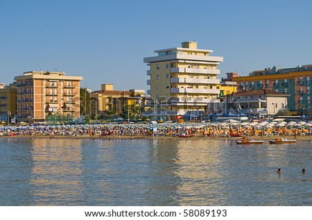 Beach Scene In Igea Marina, Rimini, Italy Stock Photo 58089193 ...