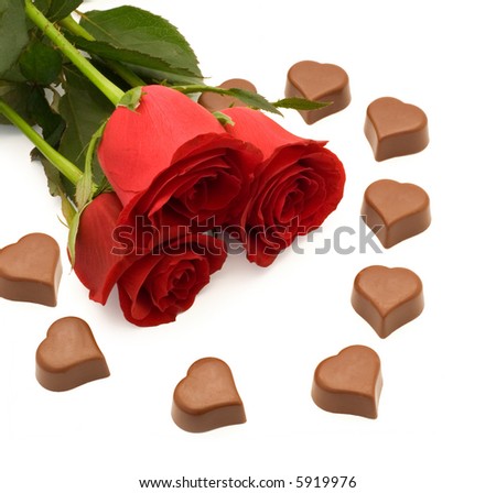 Red roses and heart shaped chocolate
