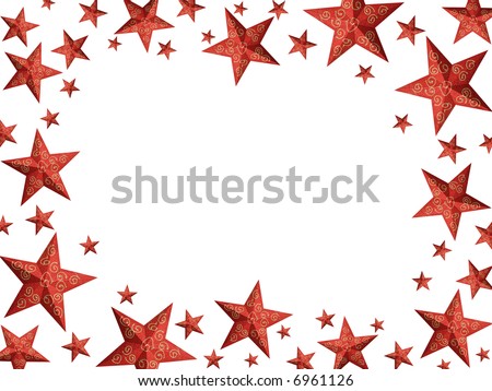 Hand painted red Christmas stars with granular surface forming a frame (isolated)