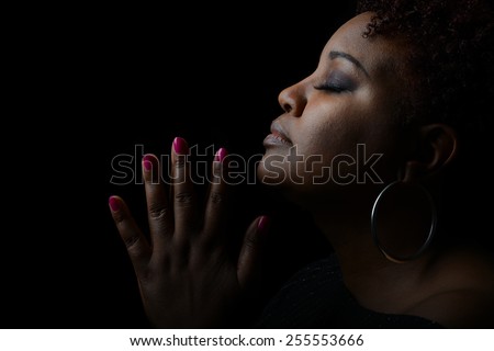 Very Nice Emotional Image of a beautiful Afro American Woman giving Thanks
