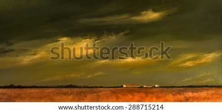 A beautiful Original landscape painting with Barn and Wheat Fields
