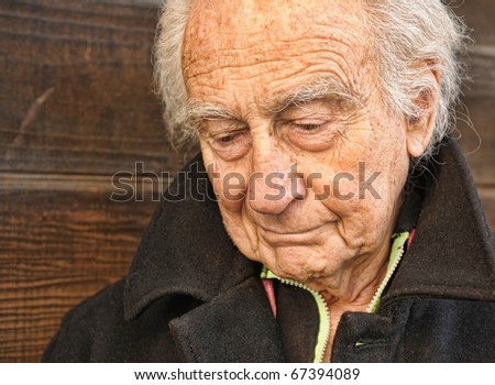 Similar – Image, Stock Photo Portrait of very old farmer with straw hat explaining life in front of a red tractor.