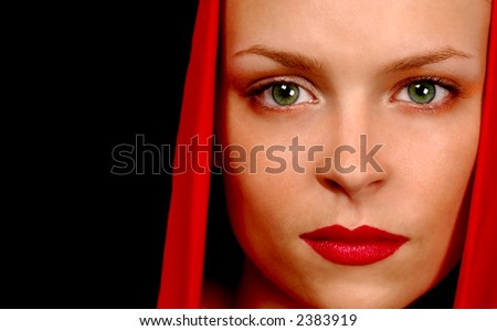Beautiful Woman With Red cape with Green Eyes in Love