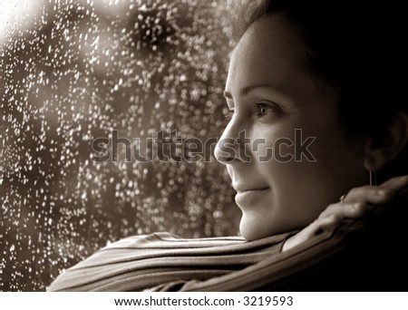 Woman in Deep thought  Relaxing During The Rain