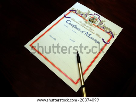 Image of a Blank marriage certificate on table