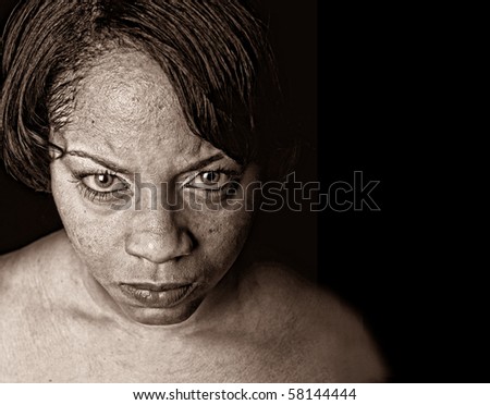 Very Striking Image of a afro american woman with anger