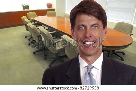 Nice image Of a large boardroom office with businessman