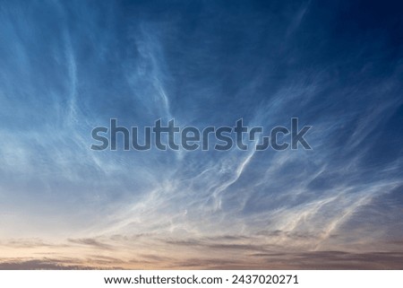 Image, Stock Photo Night Sky With Rare Glowing Stars Shining Through The Cloudiness Overcast Above Countryside Town Landscape. Rural Field Meadow In Early Spring