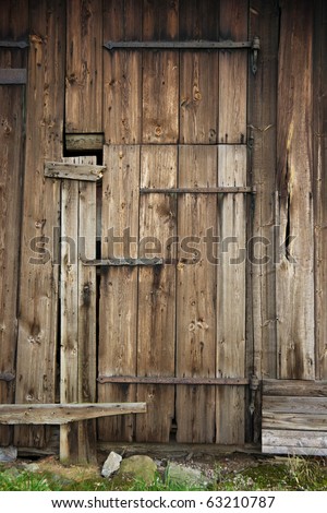 Wooden door of old barn