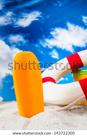 Vivid composition with sand and beach stuff