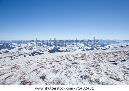 Winter landscape, horizontal shot from up