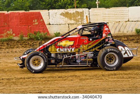 TERRE HAUTE, IN - JULY 15: Driver Levi Jones in the Tony Stewart machine takes a lap at Terre Haute Action Track during Indiana Sprint Car Week on July 15, 2009 in Terre Haute, Indiana.