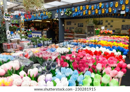 Amsterdam, Netherlands - July 30, 2014: The famous floating flower market. One of the main attractions Amtserdama.