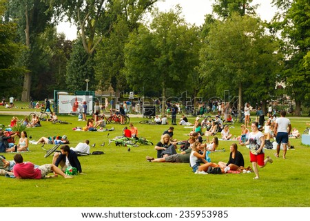 Amsterdam, Netherlands - August 5, 2014: Vondelpark favorite place for rest and walking residents and tourists.