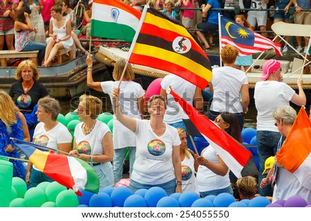 Amsterdam, Netherlands - August 2, 2014:  participants in the annual event for the protection of human rights and civil equality - Gay Pride.