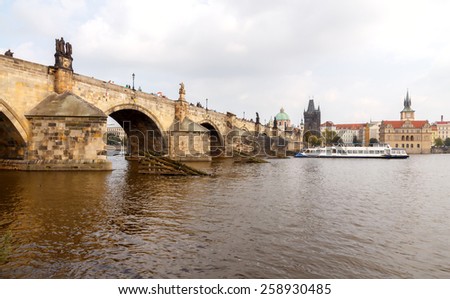 Charles Bridge in Prague. One of the oldest bridges in Europe. The most visited place in Prague.