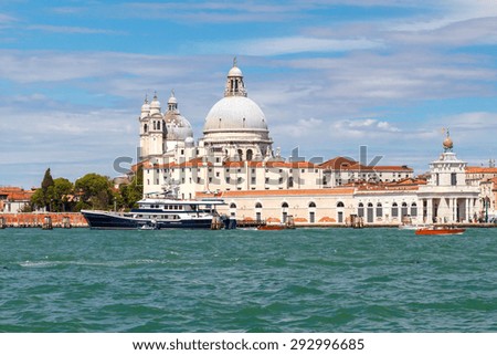 View of the Basilica of Santa Maria della Salute with Venetian lagoon.