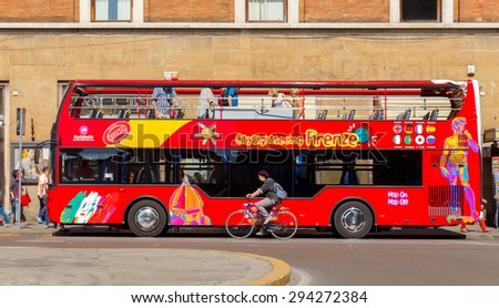 Florence, Italy - May 18, 2015: Sightseeing bus tour of the city. A convenient way to get acquainted with the city\'s main attractions.