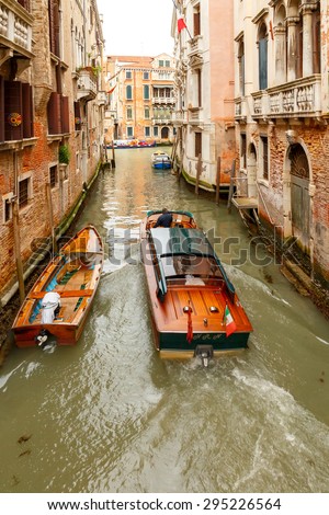 Venice, Italy - May 21, 2015: Water taxi in Venice. Boat taxis in Venice, one of the most popular and user-friendly modes of transport in the city.