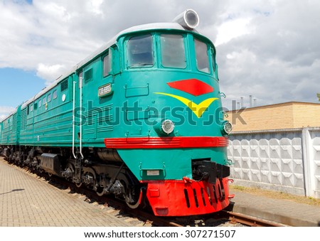 Brest, Belarus - July 12, 2015: Old locomotive parked. Locomotives played a crucial role in the economy of the last century.