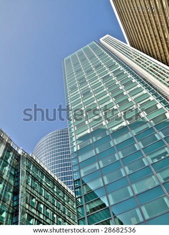 Group of skyscrapers under pure blue sky