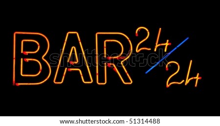 Red bar  neon sign on black background