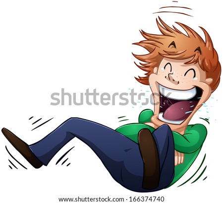 A vector illustration of a guy rolling on the floor and laughing. 