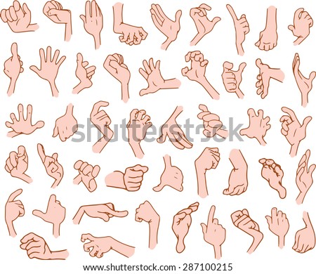 Vector illustrations pack of cartoon hands in various gestures.