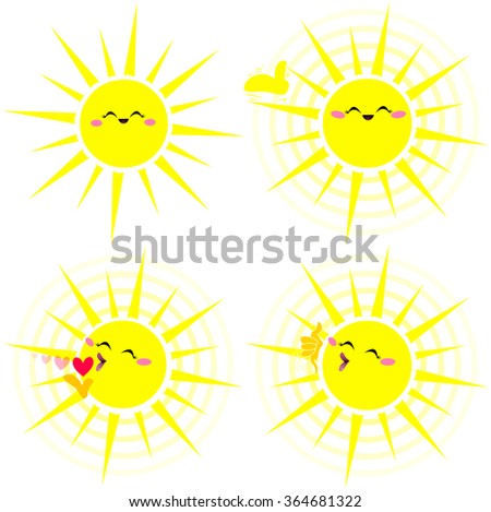 A vector illustration pack of a shiny happy yellow sun in various poses.