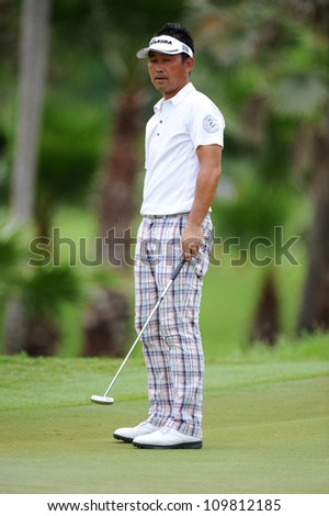 NAKHONPATHOM,THAILA ND - AUG 9:Kenichi Kuboya of JPN in action during day one of the Golf Thailand Open at Suwan Golf&Country Club on August 9, 2012 in Nakhonpathom Thailand