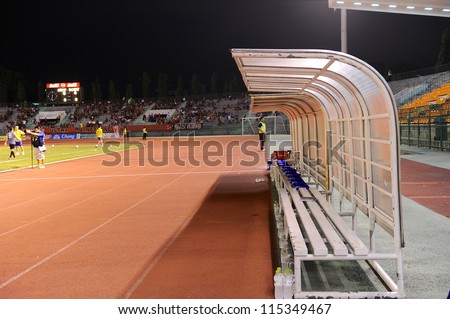 BANGKOK THAILAND-OCTOBER 3:Unidentified view of Thai Army Stadium supporters during Thaicom FA Cup between Army United F.C.and SCG Muangthong utd.at Thai Army Stadium on Oct 3,2012 in Bangkok,Thailand