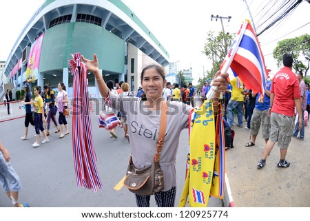 BANGKOK,THAILAND-NOVEMBER 11: Unidentified of Thailand Flag supporters during the FIFA Futsal World Cup between Thailand and Spain at Nimibutr Stadium on November 11, 2012 in Bangkok, Thailand.